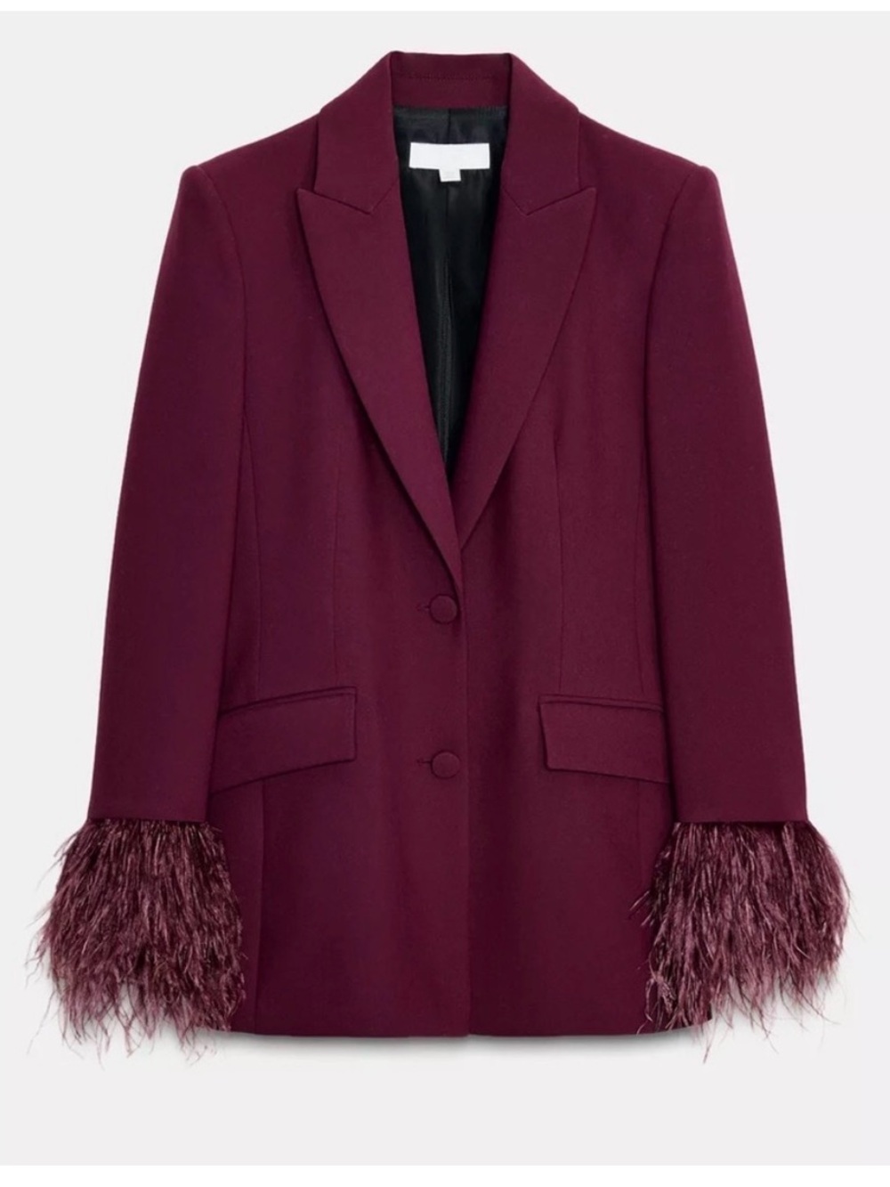 Feather Cuff Blazer Jacket - Burgundy